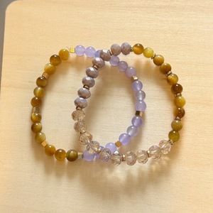 2 Stretchy Colour block Bracelets w/Tiger’s Eye – Boho Stackable Jewellery